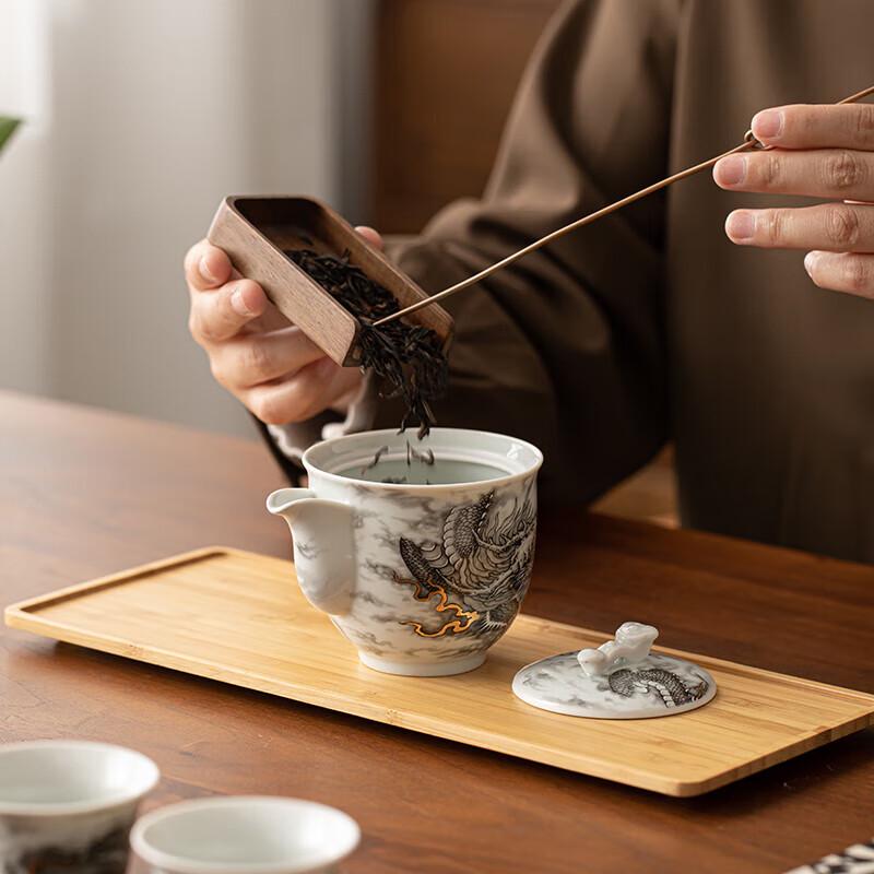 Su's Heritage Ceramic Ink Dragon Tea Set - 1 Pot, 4 Cups