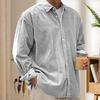 Herrenhemd Revers Langarm Einreihig Hemd Mantel Einfarbig Lockere Passform Gerippte Textur Freizeitshirt Oberbekleidung Alltagskleidung