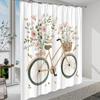 1pc Vintage Bicycle Floral Basket Shower Curtain - Soft Beige, Pink & White Flowers, Green Leaves, Rustic Bicycle Design