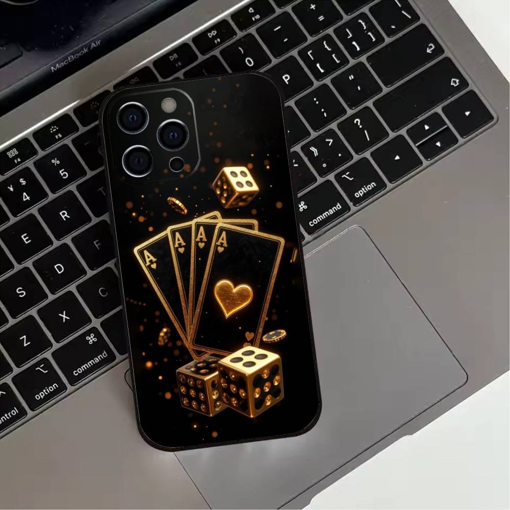 Dark Poker Phone Case For iPhone 17, 16,15,14,13,12,11 Plus,Pro Max, Others Soft Black Cover