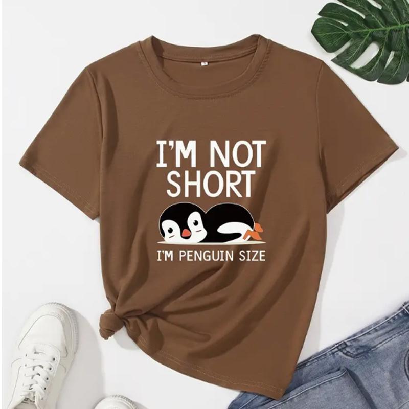 Fashion Women Cute Penguin Alphabet Print T Shirt Funny Casual O-neck Short Sleeves T-shirt Summer Female Tee Shirt