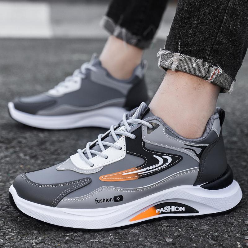 Men's Shoes Autumn New Leather Sneakers Versatile Casual Dad Shoes Soft-soled Running Shoes