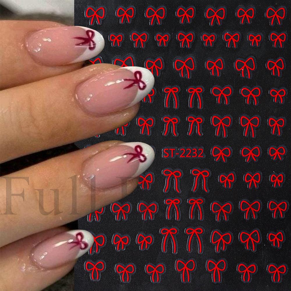 Nail Art Sticker, Japanese Simple Gold And Silver Red Shorts, Streamer Bow, Adhesive Nail Sticker.