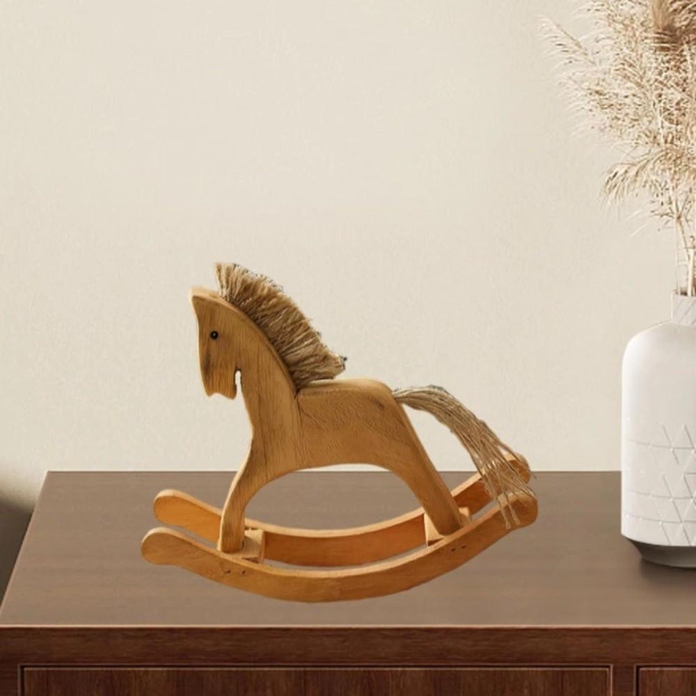 Hand Carved Rocking Horse Ornaments Handmade Wooden Horse Figurine Rocking Horse Statue  Office