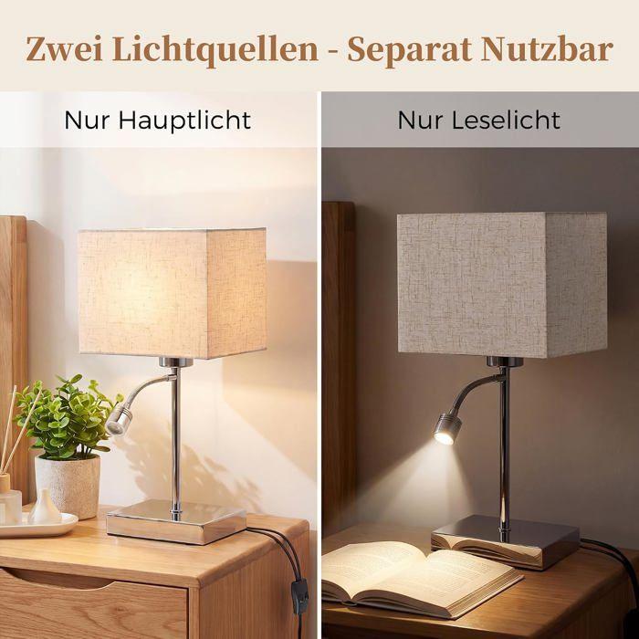 Lampe de bureau - NETTLIFE - Liseuse 360° - Abat-jour tissu blanc - Douille E27 - Interrupteurs séparés