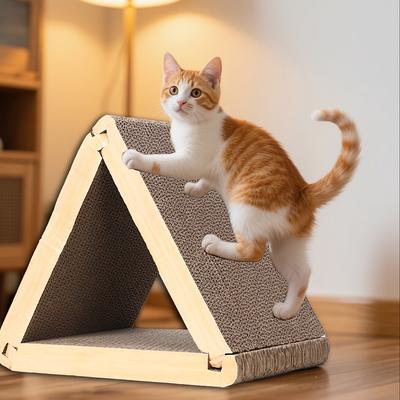 Cat Foldable Scratching Board - Triangular Design with 6 Play Surfaces, Durable Triangle Shape for Playing and Scratching, Interactive Fun