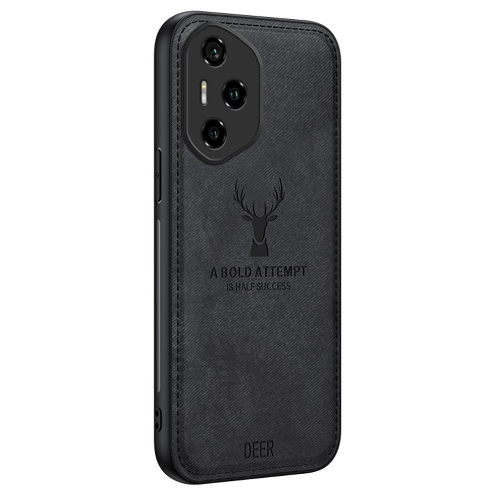 

For Honor 300 Pro Case Deer Pattern Cloth Texture PU Leather Hybrid Phone Cover Black
