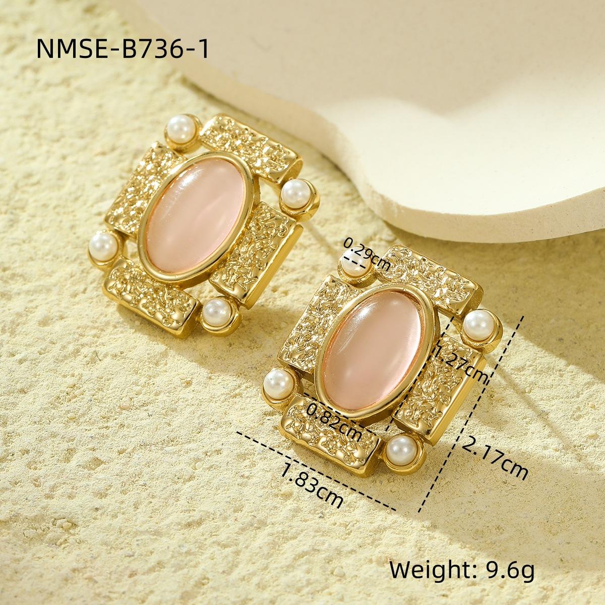 GEMCHIC Women s Vintage Square Textured Gold Plated Earrings with Oval Stone and Pearl Accents