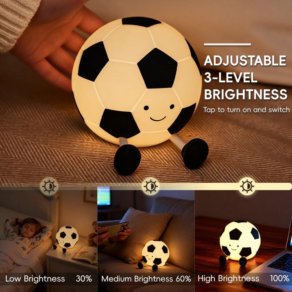 Soccer Silicone Night Light Rechargeable Dimmable and Soft Touch Beside Soccer Lamp With Timer For Nursery Room Decor
