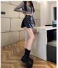 Black PU Leather A-line Slit Mini Skirt for Women - High Waist Hip-Hugging Autumn Style 2026