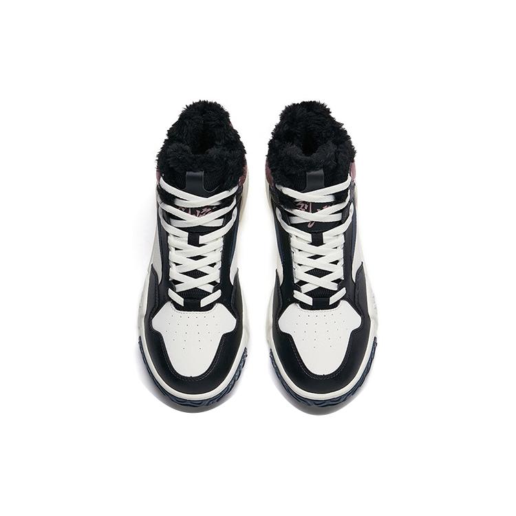 Anta Flame Abrasion Resistant High Top Skateboard Shoes Women's Black White Purple 122248990R-4