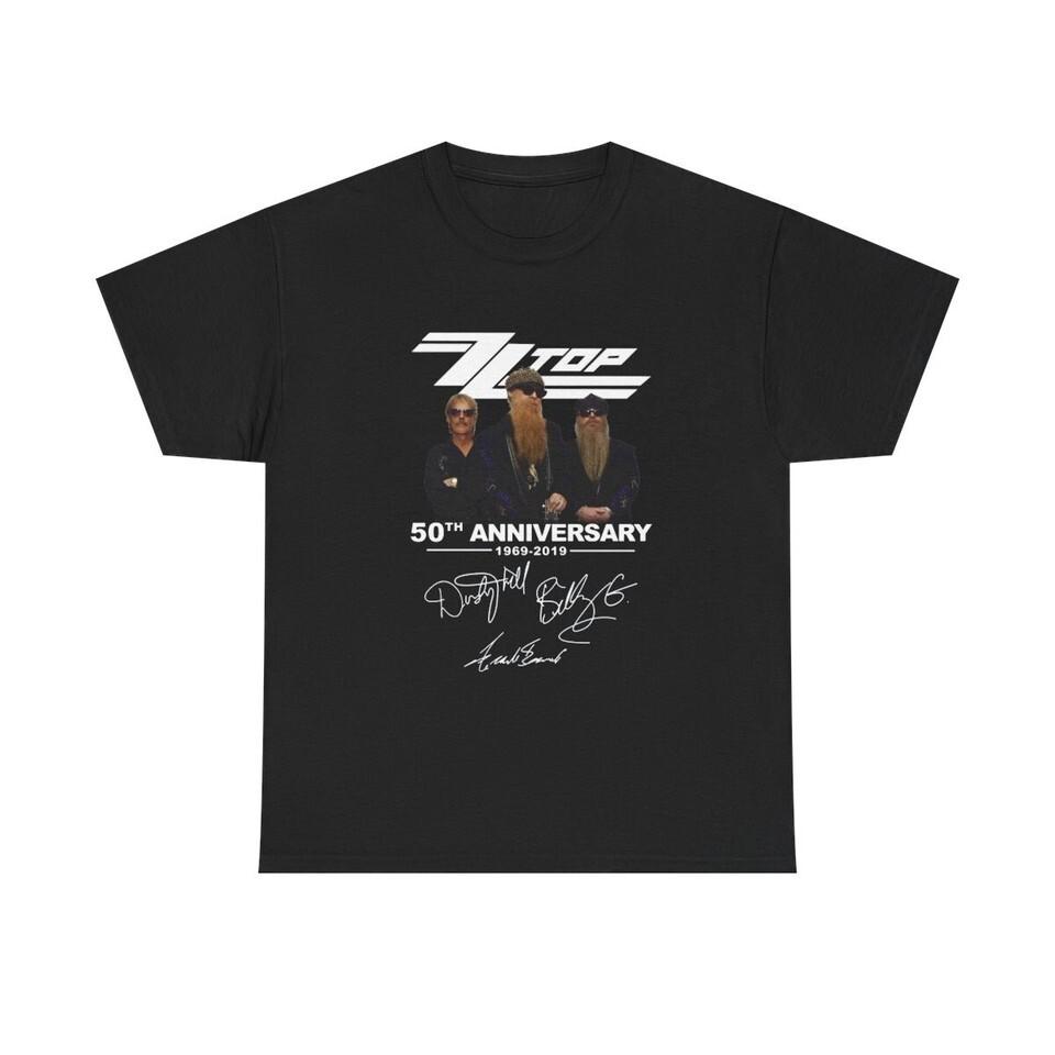 50 Year Anniversary ZZ Top Band TShirt Short Sleeve Black Unisex Unisex T-Shirt S