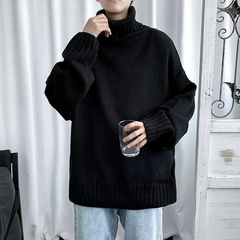 Large Autumn/Winter Solid High Collar Men's Warm Sweater Knit