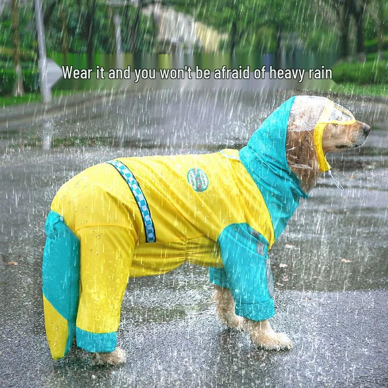 Golden Retriever 3D Dinosaurier Vierbeiniger Regenmantel für Mittelgroße bis Große Hunde - Wasserdicht mit Schwanzabdeckung