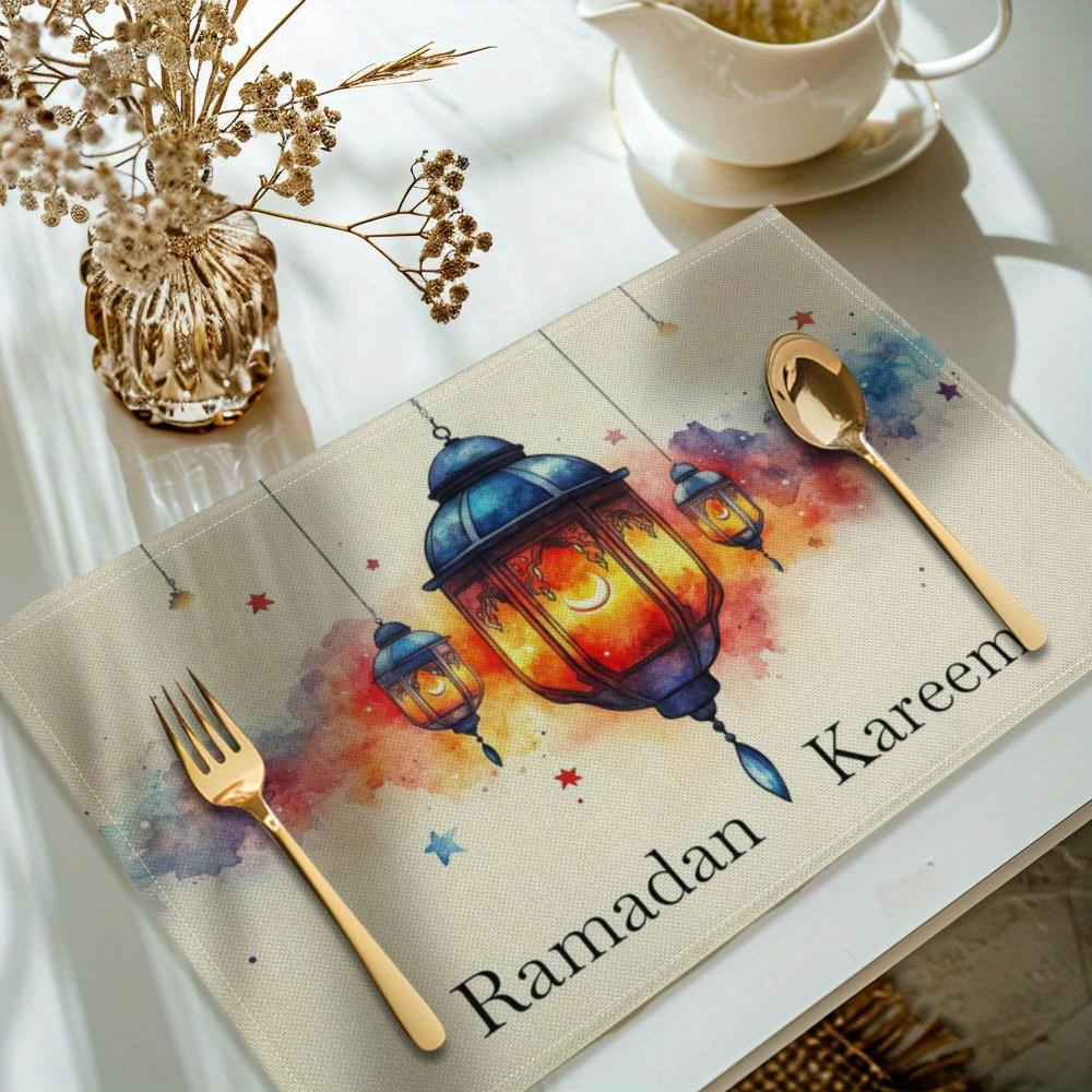 6PC Suige Home Ramadan Moon Lamp Placemats, 100% Linen Rectangular Table Mats 6PC 30X45cm