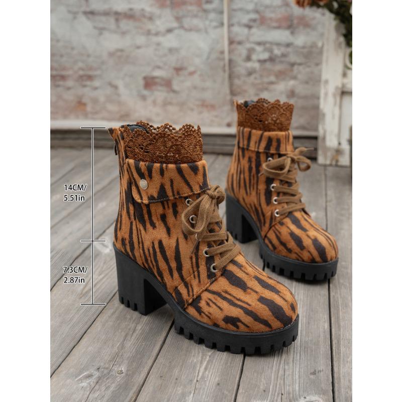 

Модная обувь, Ботильоны большого размера, Женские с круглым носком, На толстом каблуке, На молнии сзади 43 цветной печати леопарда