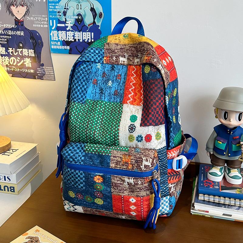 

Новый трендовый и модный рюкзак с контрастными цветами в этническом стиле большой вместимости, нишевый оригинальный ленивый стиль, рюкзак из ткани с цветочным принтом .