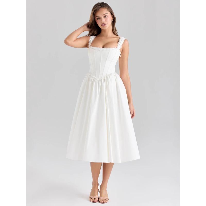 Summer New Niche Waist Back Lace-up Thin Versatile Thin White Dress