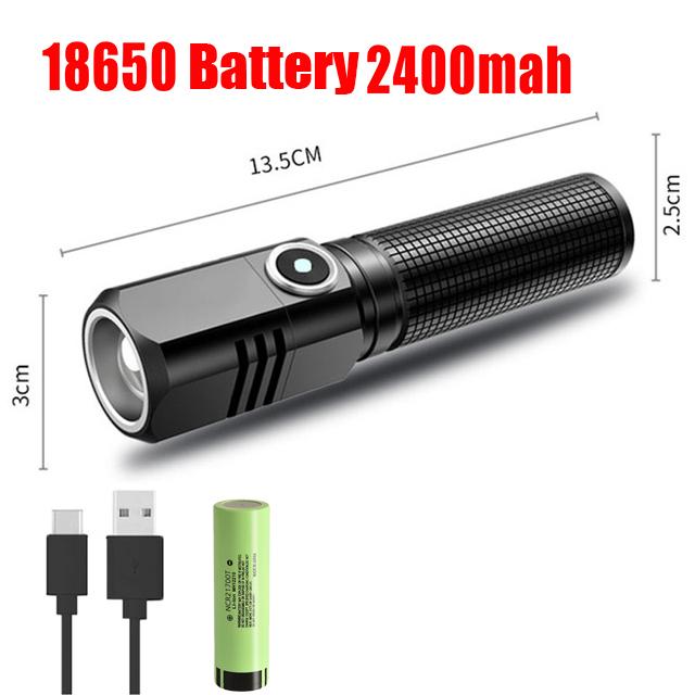 Powerful Mini Portable Alloy Variable-focus LED Flashlight Uses 18650 Battery USB Rechargeable Waterproof Outdoor Camping Torch