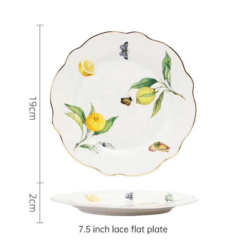 Европейские лимонные эспрессо-чашки Ретро Элегантный керамический набор чайных чашек Десертная тарелка Ложка Посуда Чайный набор с золотой каймой