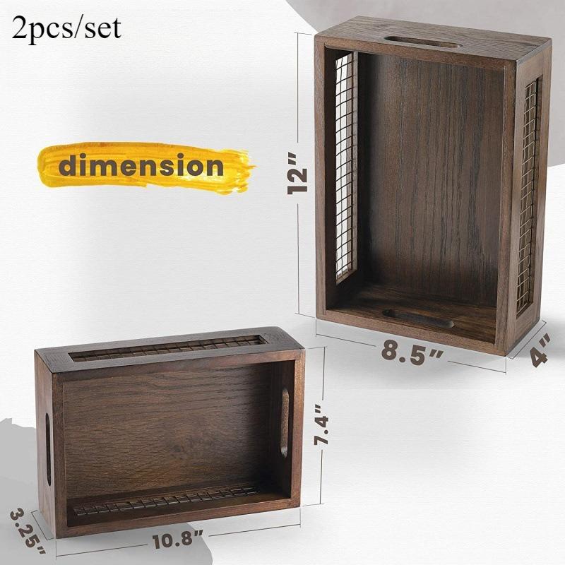 

2 шт./набор Корзина для хранения из массива дерева для кухни/пива/фруктов и овощей - Винтажный декоративный ящик Кладовая Домашний декор 30.5x24.5x10cm хаки