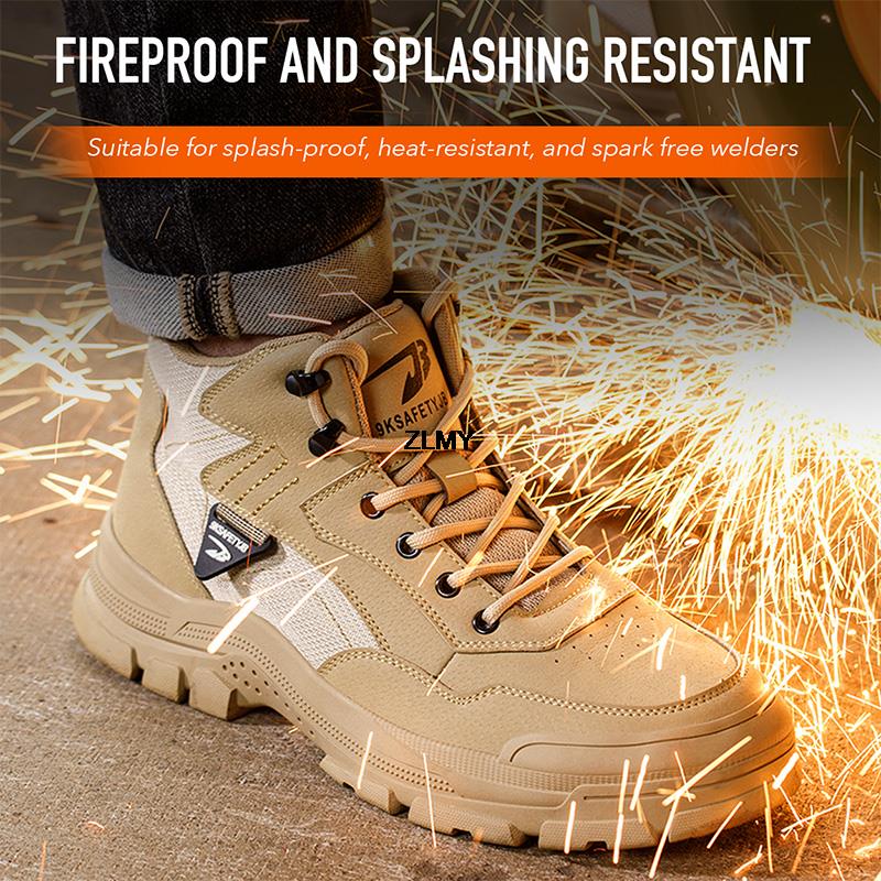 Μπότες Ασφαλείας Εργοταξίου ZLMY Ανδρικές Ψηλές Μπότες Ασφαλείας με Ατσάλινη Μύτη Αντιδιατρητικές Παπούτσια Συγκολλητή Ελαστικές Μπότες Εργασίας Αντισπινθηρικές