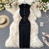 European and American stand-up collar breasted slim-fitting and thin elastic knitted vest skirt waist and thin medium and long hip-wrapped bottoming