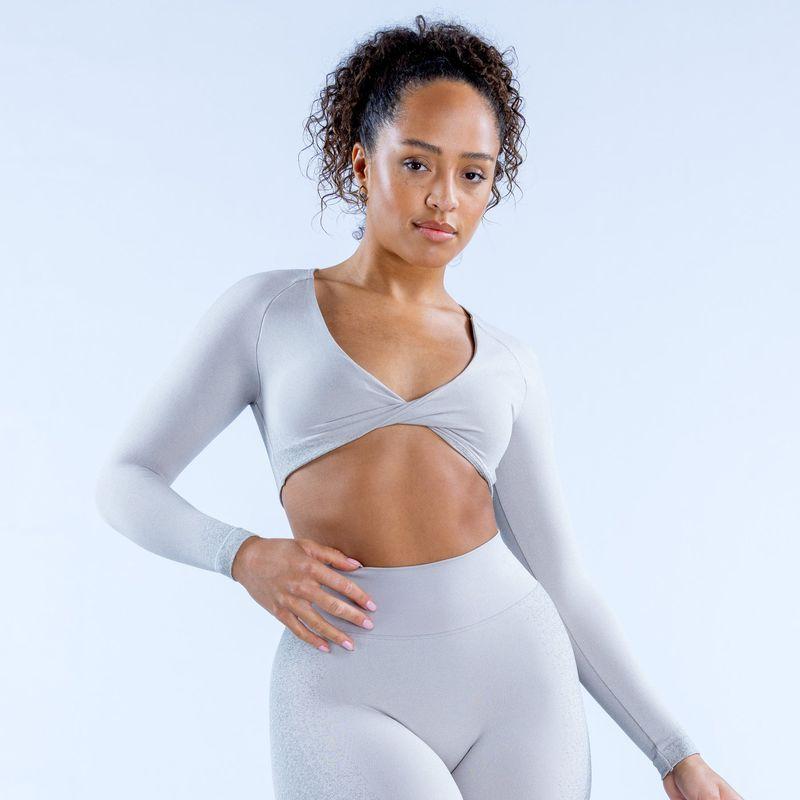 and American Style Women Deep V Short Workout Top Yoga Midriff-Baring Sports Belt Chest Pad Twisted High Elastic Quick-Drying Long Sleeves New
