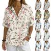 Women's Fashion Polo Collar Button Front Vintage Floral Print Loose Fit Short Sleeve T Shirt Linen Blend Casual Top