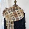 Autumn Winter Women Retro Knitted Scarf Headscarf Lady Men Casual Preppy Plaid Tassel Scarve Mujer Male Wrap Shawl Korean Style