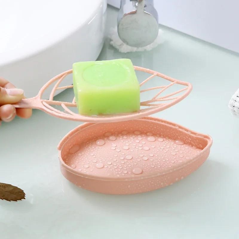 3-color Leaf Shaped Soap Holder Anti Slip Draining Soap Box Bathroom Shower Tray Drainage Rack Bathroom Small Tool Soap Tray