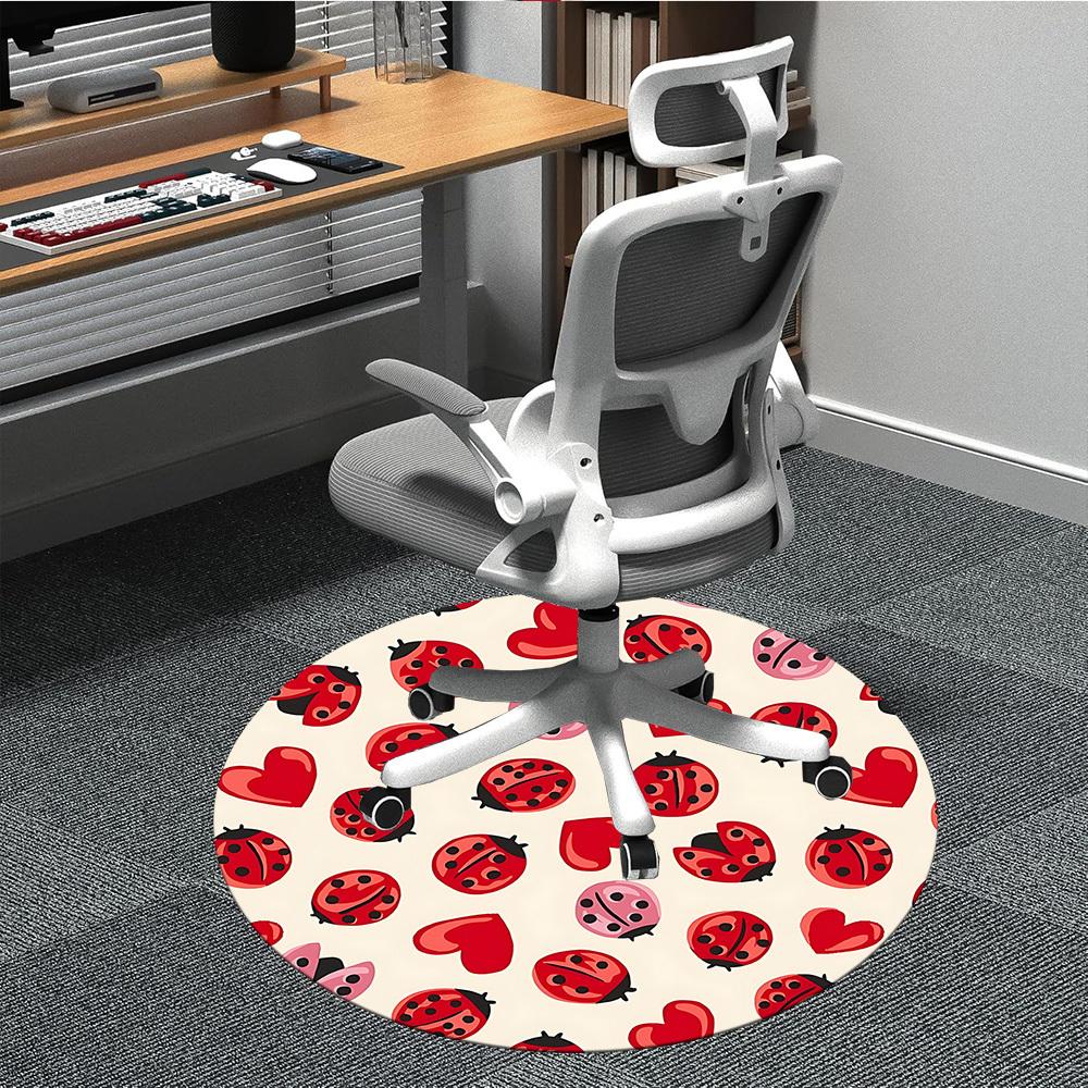 1pc Ladybug Hearts Office Round Area Rug, Indoor Mat Suitable For Office, Under Office Chairs Bedroom Living Room Home Decor, Room Deco