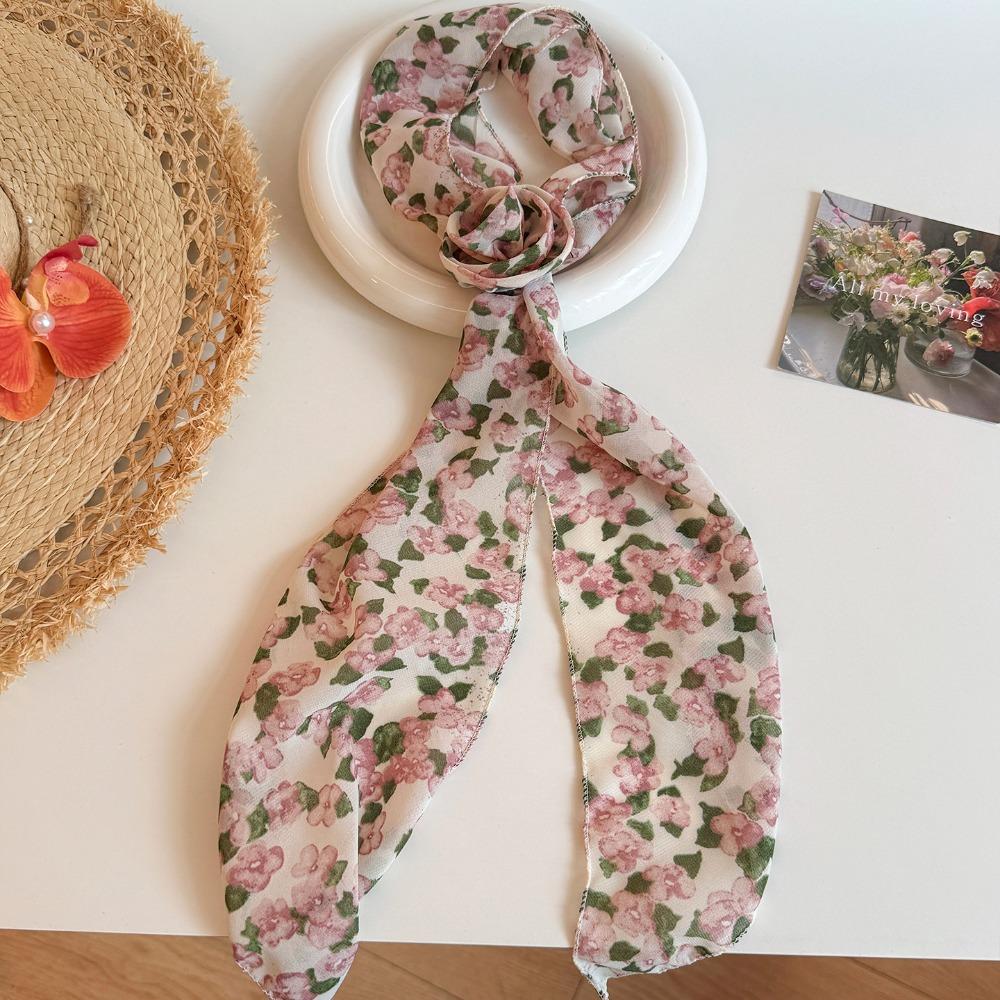 Fashion Floral Chiffon Scarf Removable Flower Soft Long Skinny Scarf Elegant DIY Tie Neckerchief Spring Summer