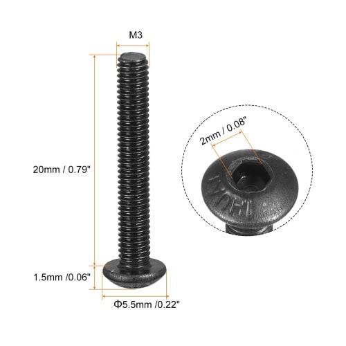 uxcell M3x20mm Hex Socket Button Head Bolts, Alloy Steel Fastener Hardware Full Thread Lock Set, Hex Socket Half Round, 50pcs
