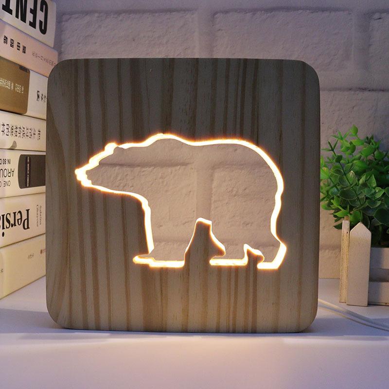 Creative 3D Night Lamp Corporate Gift Design Letter Music Notes Solid Wood Hollowed-out Carving LED Desk Lamp Wooden
