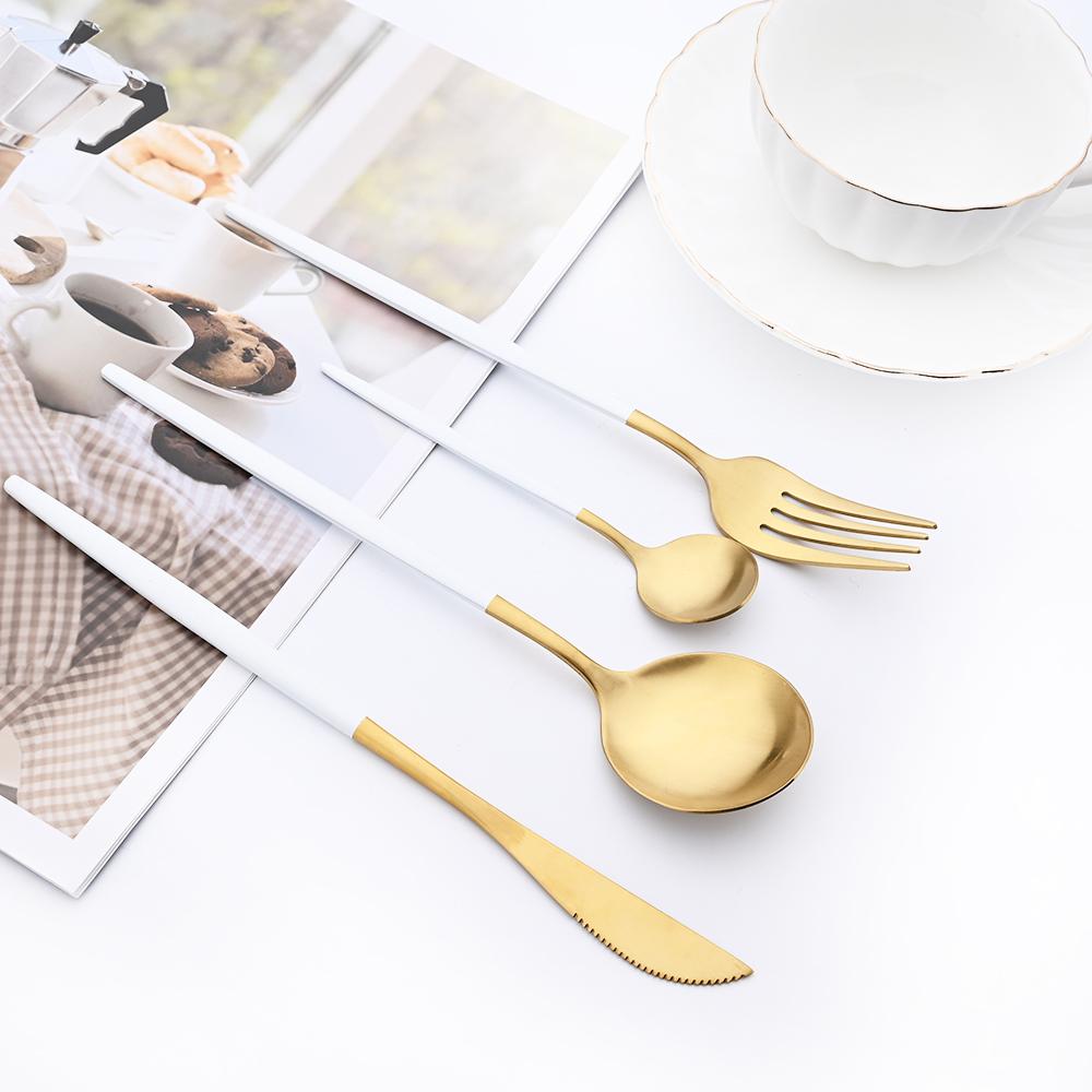 White Gold 24Pcs Cutlery Set Matte Dinnerware Western Flatware Knife Fork Spoons Stainless Steel Silverware Kitchen Tableware Set