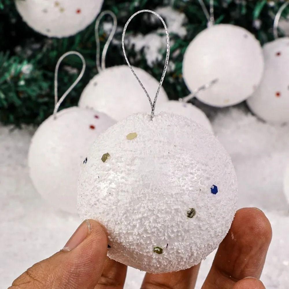 6Pcs Wedding Xmas Tree Ornaments White Foam Hanging Pendant Ball New Year Holiday Supplies