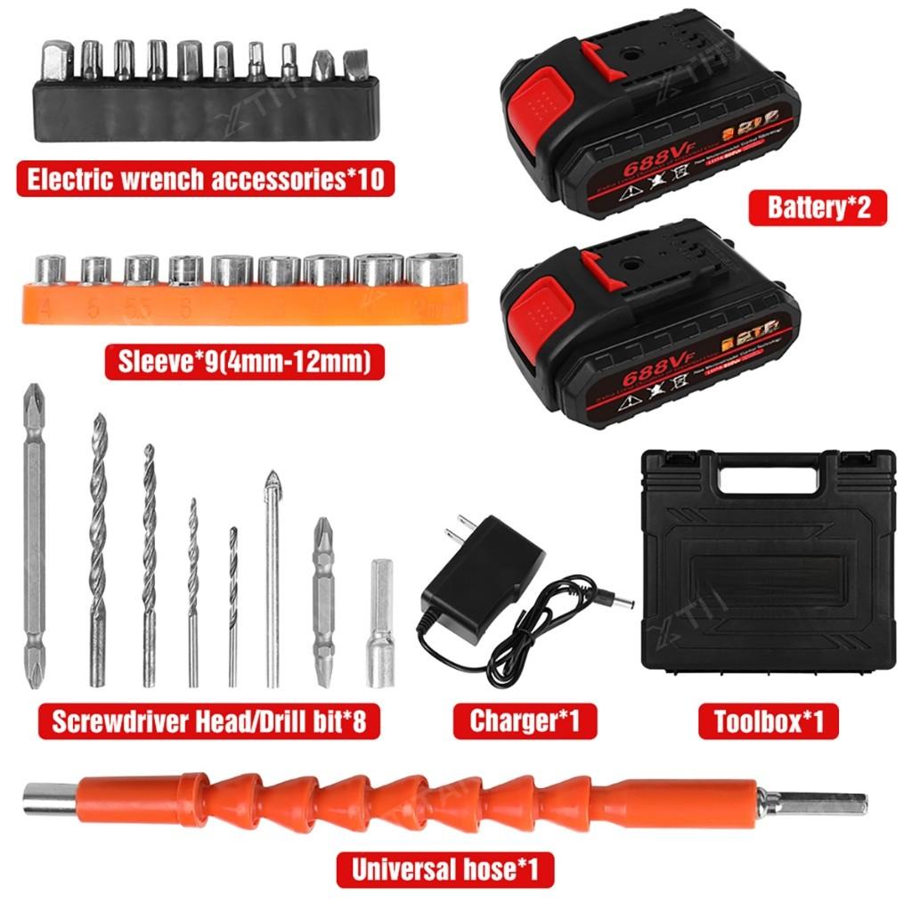 88VF Cordless Electric Drill Cordless Drill Set 27PCS Electric Screwdriver Drill Power Tool