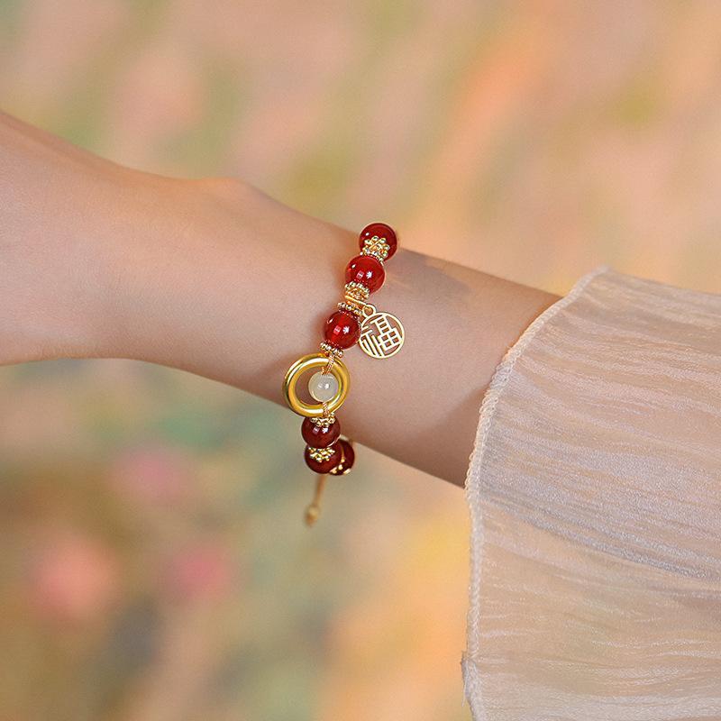 

Red agate bracelet for women, unique design, woven cord, new style, fortune beads jewelry Peace Buckle Red Agate Br