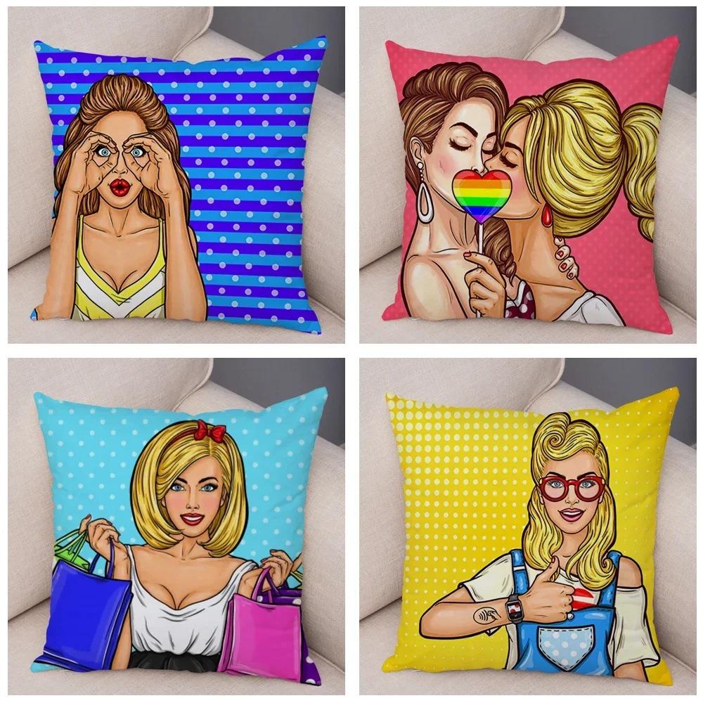Home Decor Pop Art Style Women With Money Pillow Pattern Cushion Cover Suitable For Sofa Bedroom Car Pillow Cover