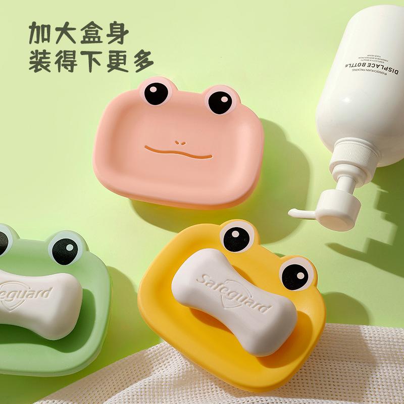 Doppelschichtige Cartoon-Frosch-Seifenschale, Badezimmer-Ablauf-Macaron-Seifenschale Badezimmer-Gadgets