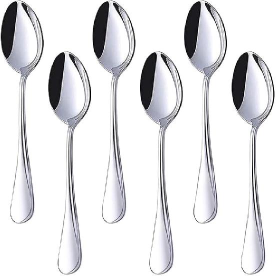 HANSGO Teaspoons Stainless Steel, 6 Piece Dinner Spoons Set 6.7 inches Dessert Spoons Use for Home, Kitchen or Restaurant