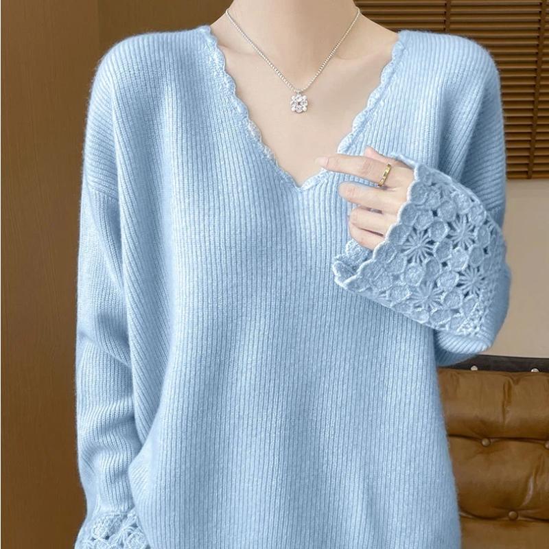 Suéter para Mulheres Inverno Gola V Engrossado Pulôver Quente Tricotado Elástico Manga Longa Oversize Suéter Tops