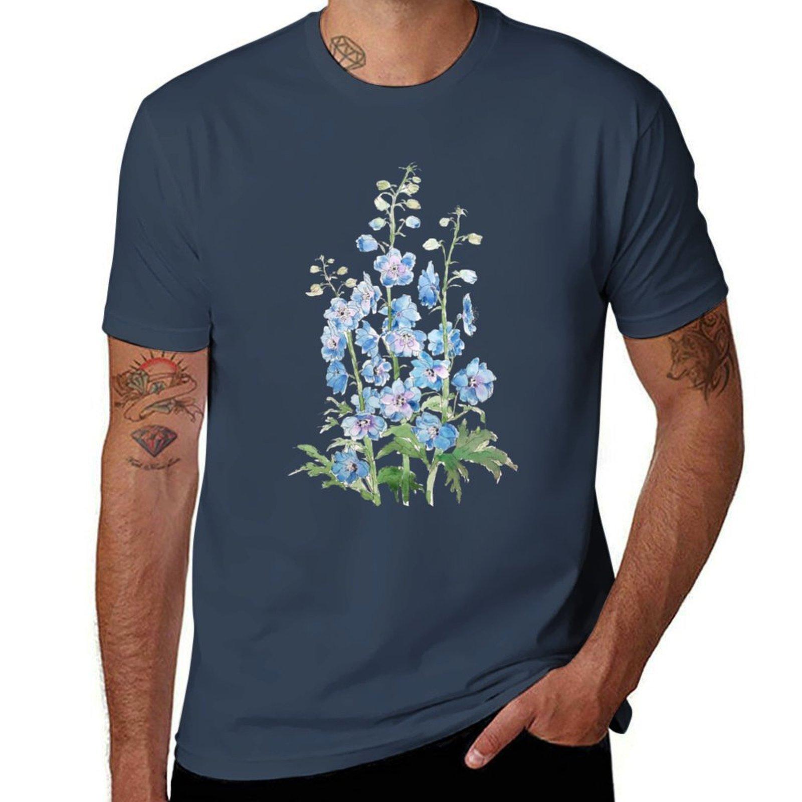 blue purple delphinium ink and watercolor TShirt AntiPilling Casual TShirt S