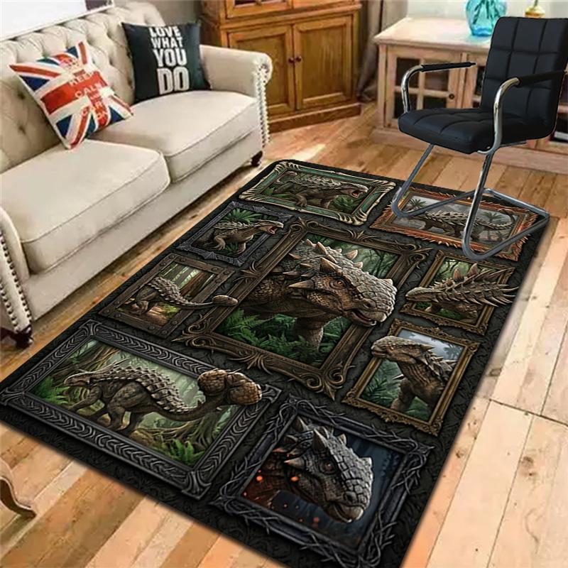 Prehistoric Dinosaurs Pattern Rug Floor Mat for Living Room or Bedroom Soft and Comfortable Carpet a Gift for Birthday and Holiday.