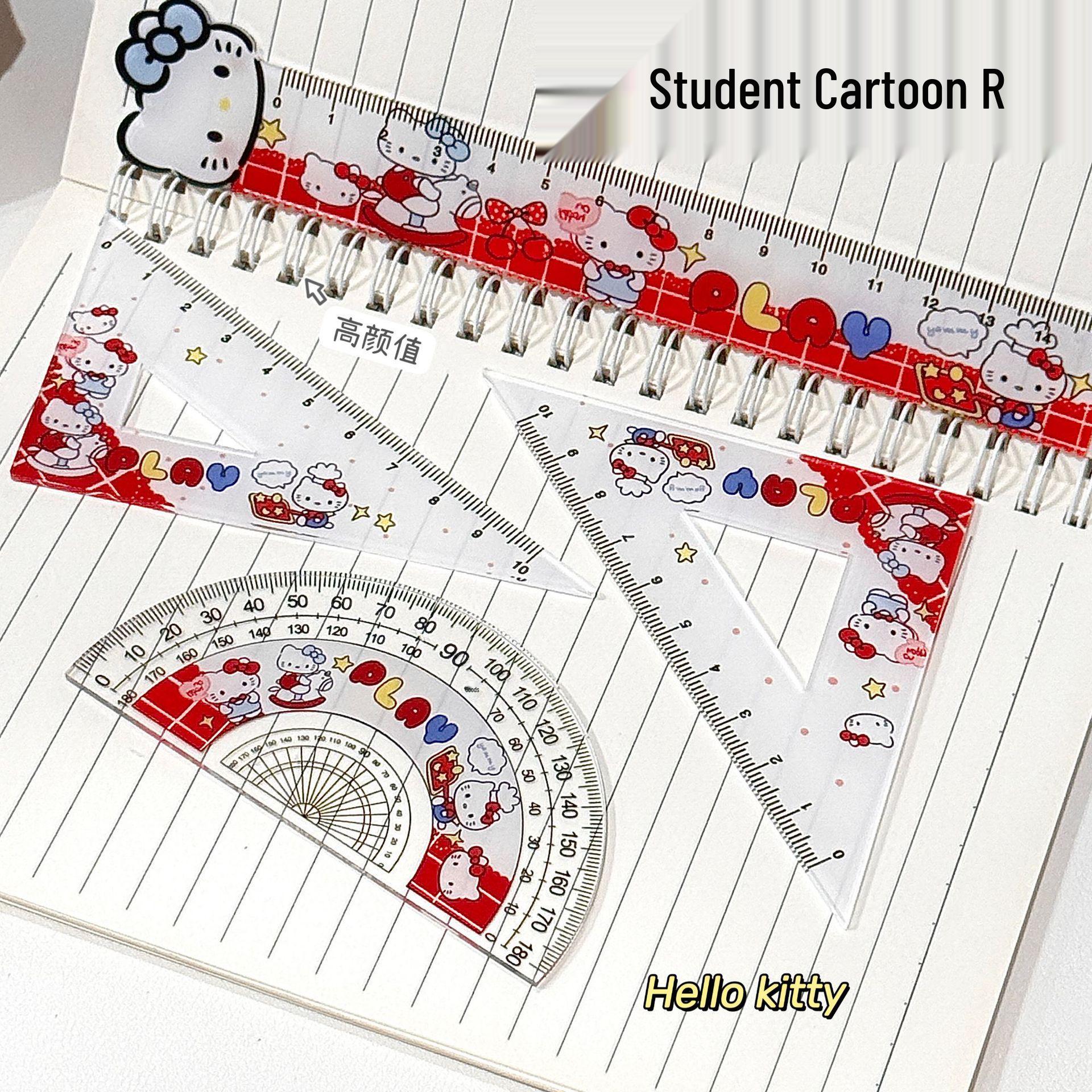 Cute Cartoon Green Vine Stationery Set with Triangle and Straight Rulers for Students 4-piece Set