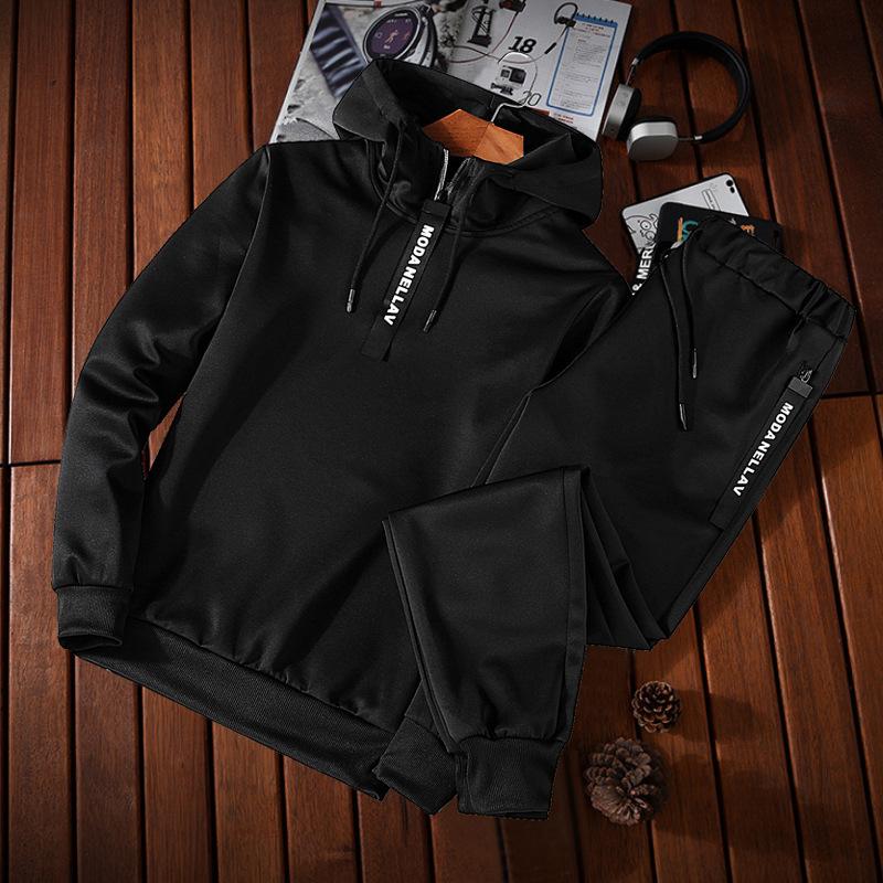 Men's Tracksuit Zipper Collar Hooded Sweatshirts 2 Pcs Set Casual Jogging Outfits Daily Mens Clothing
