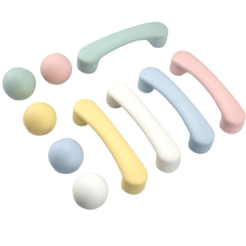 Nordic Style Ceramic Cabinet Handles for Kids Room Macaron Color Round Drawer Knobs Pulls Children Furniture Hardware