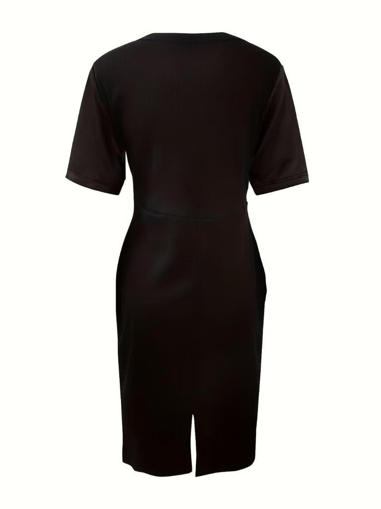 Frühling/Sommer 2026 Damen einfarbig zweireihig V-Ausschnitt Bodycon Anzugkleid