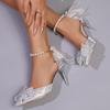 Fashion Silver Crystal Heels Women's Summer 2025 New Bow Sandals